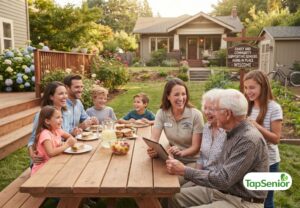 Family and community support helping seniors age in place successfully.