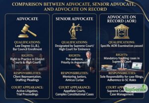 Difference between Advocate, Senior advocate and Advocate on Record